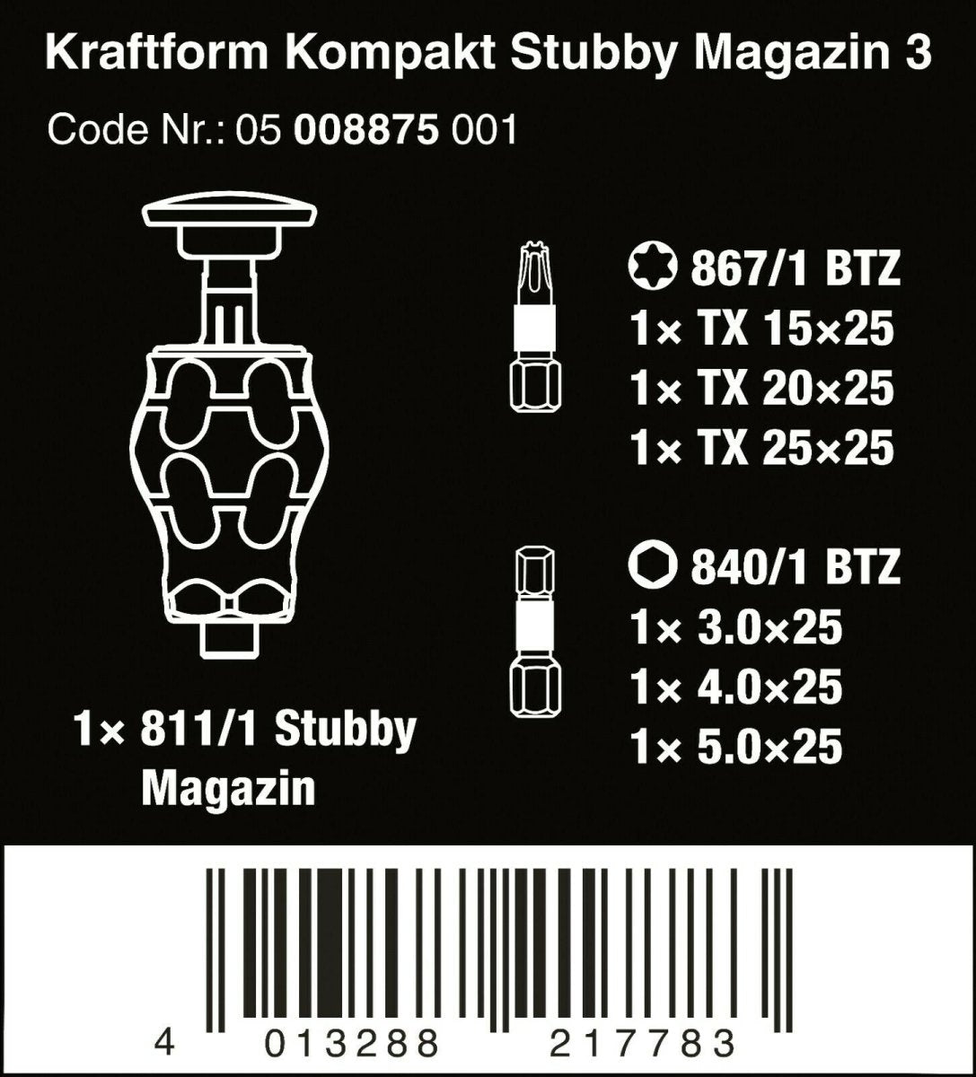 Wera Kraftform Kompakt Stubby Magazine 3 Screwdriver Set 05008875001 - Mr. Tools