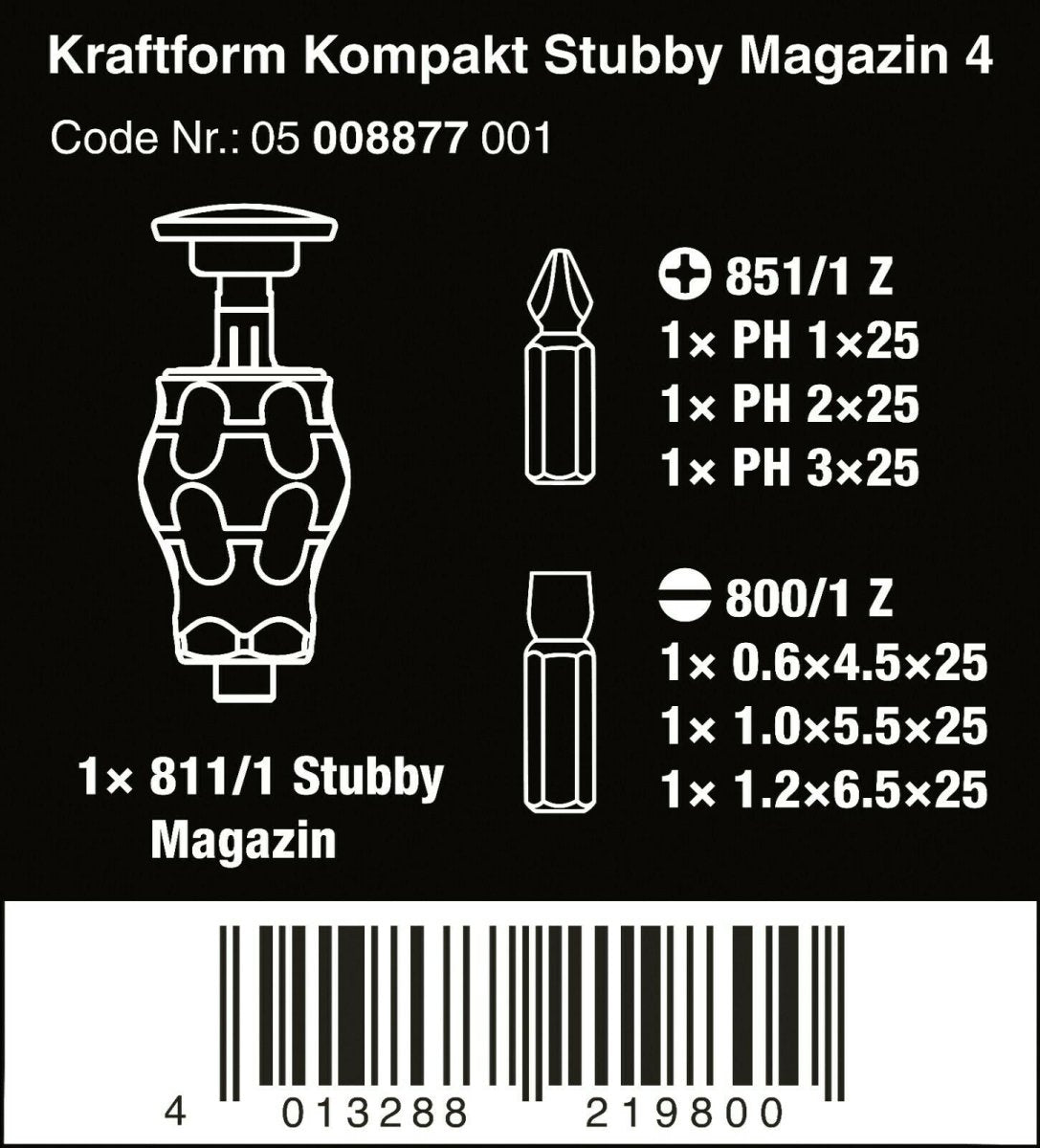 Wera Kraftform Kompakt Stubby Magazine 4 Screwdriver Set 05008877001 - Mr. Tools
