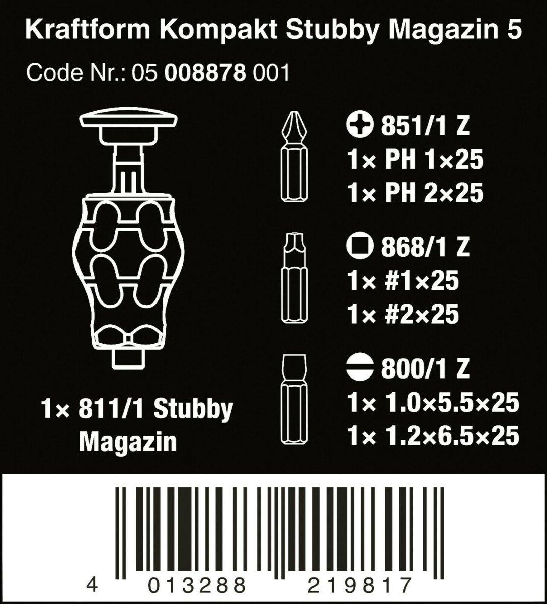 Wera Kraftform Kompakt Stubby Magazine 5 Screwdriver Set 05008878001 - Mr. Tools