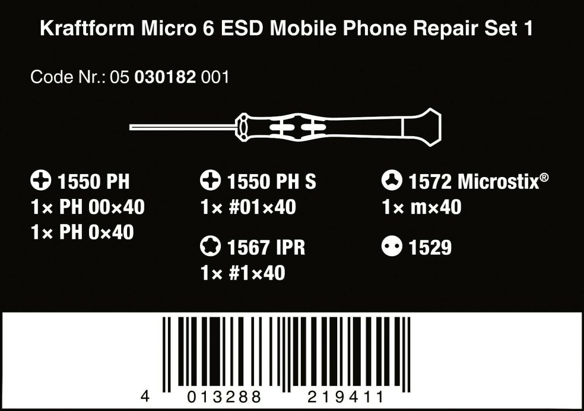 Wera Kraftform Micro 6 ESD Smart Phone Repair Kit 1 Screwdriver Set 05030182001 - Mr. Tools