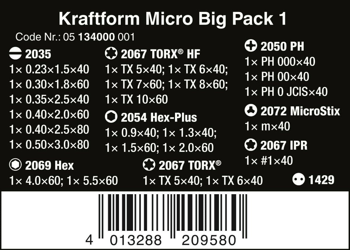 Wera Kraftform Micro Big Pack 1 Precision Screwdriver Set 05134000001 - Mr. Tools
