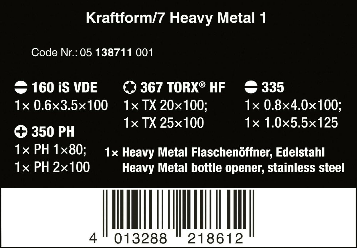 Wera Kraftform/7 Heavy Metal 1 Screwdriver Set 7 Piece 05138711001 - Mr. Tools