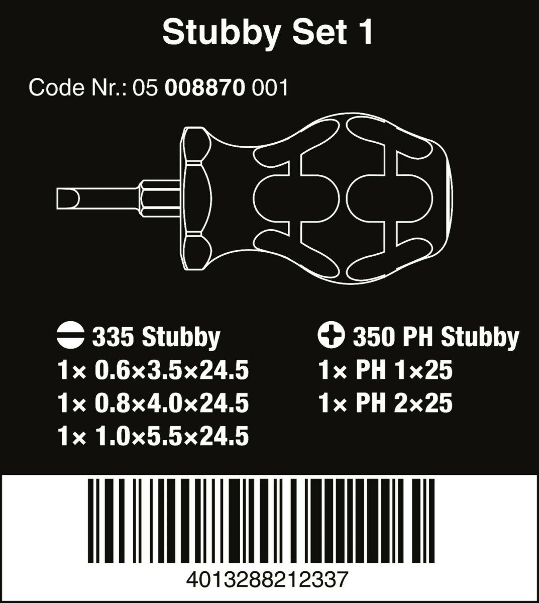 Wera Stubby Set 1 Screwdriver Set 5 Piece 05008870001 - Mr. Tools