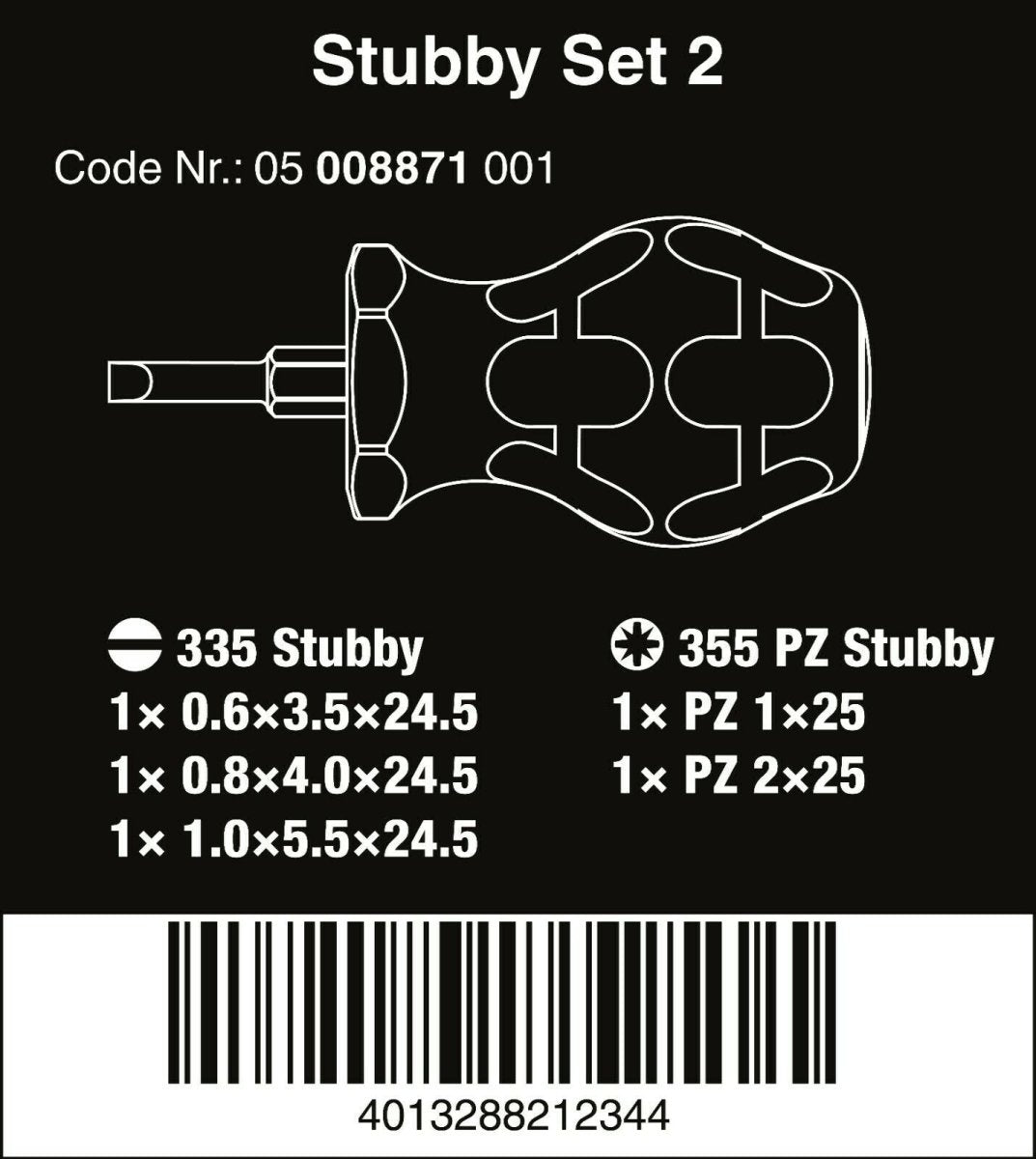 Wera Stubby Set 2 Screwdriver Set 5 Piece 05008871001 - Mr. Tools
