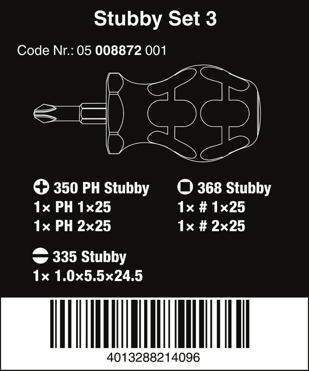 Wera Stubby Set 3 Screwdriver Set 5 Piece 05008872001 - Mr. Tools