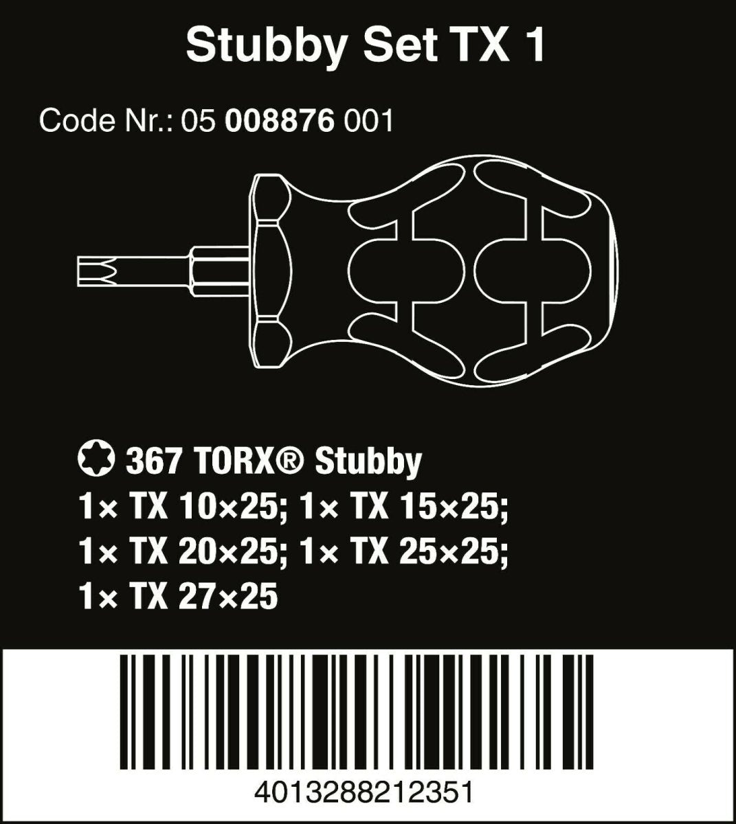 Wera Stubby Set TX 1 TORX® Screwdriver Set 5 Piece 05008876001 - Mr. Tools