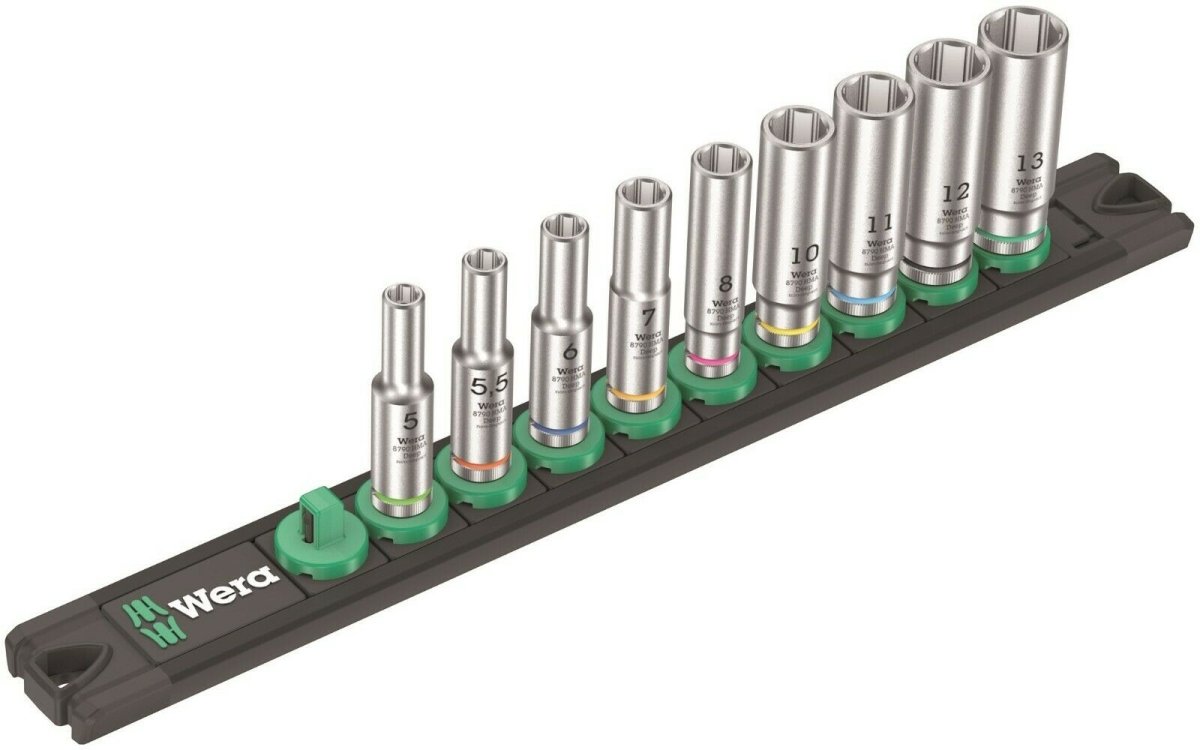Wera Zyklop Magnetic Socket Rail A Deep 1 Set 1/4" Drive 9 Pieces 05005410001 - Mr. Tools