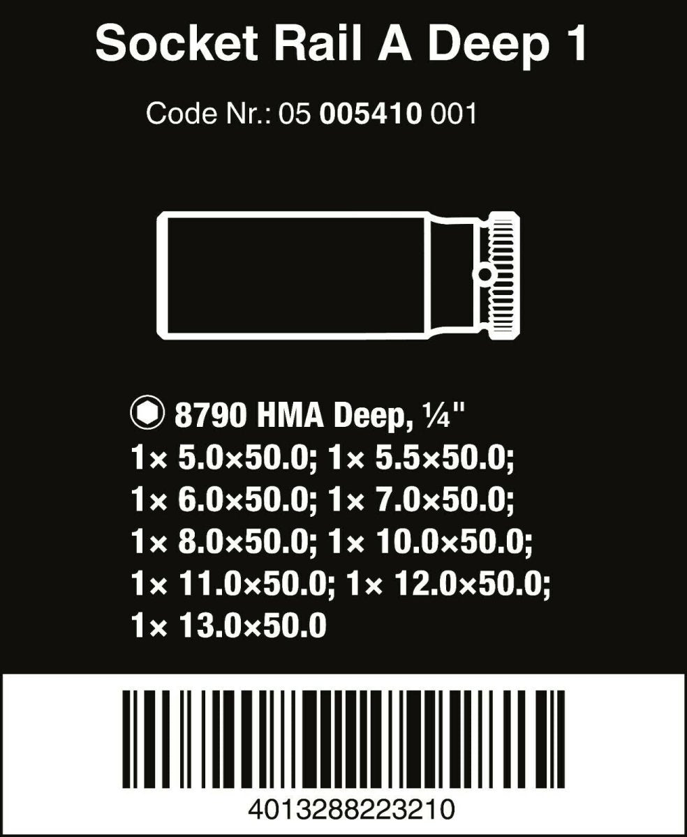 Wera Zyklop Magnetic Socket Rail A Deep 1 Set 1/4" Drive 9 Pieces 05005410001 - Mr. Tools