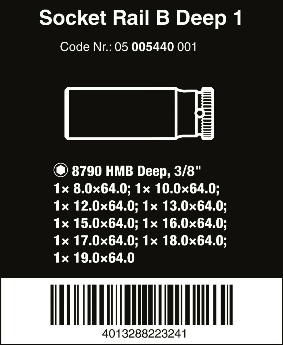 Wera Zyklop Magnetic Socket Rail B Deep 1 Set 3/8" Drive 9 Pieces 05005440001 - Mr. Tools