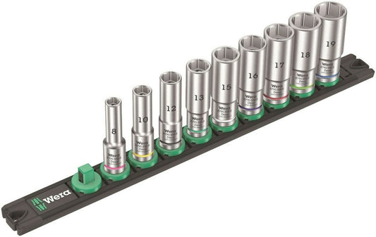 Wera Zyklop Magnetic Socket Rail B Deep 1 Set 3/8" Drive 9 Pieces 05005440001 - Mr. Tools