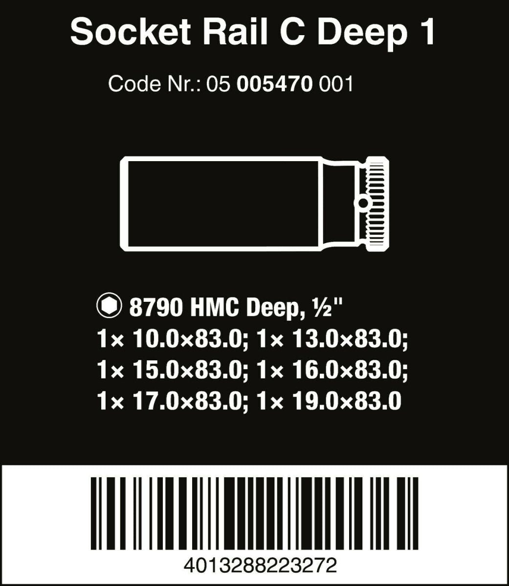 Wera Zyklop Magnetic Socket Rail C Deep 1 Set 1/2" Drive 6 Pieces 05005470001 - Mr. Tools