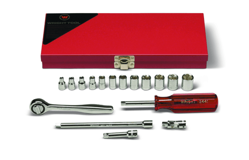 Wright Tool Metal Box 6 Point Socket Set 17 Piece 1/4