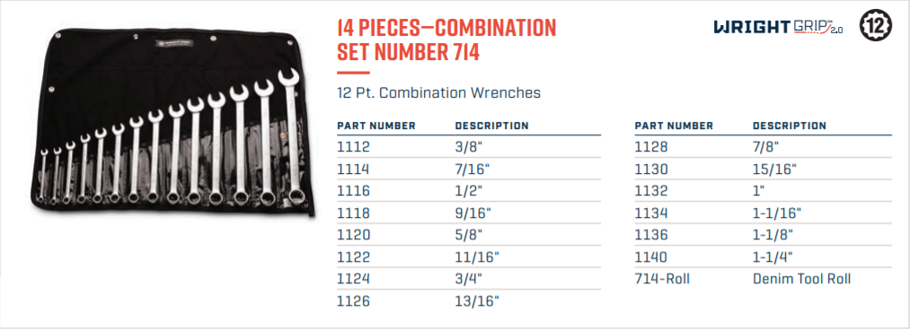 Wright Tool WRIGHTGRIP® 2.0 12 Point Combination Wrench Set 14 Piece SAE 714 - Mr. Tools