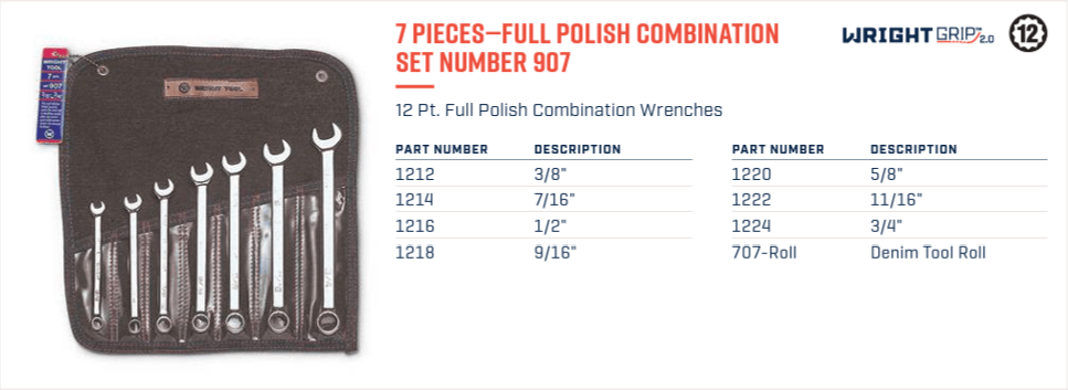 Wright Tool WRIGHTGRIP® 2.0 12 Point Combination Wrench Set 7 Piece SAE 907 - Mr. Tools